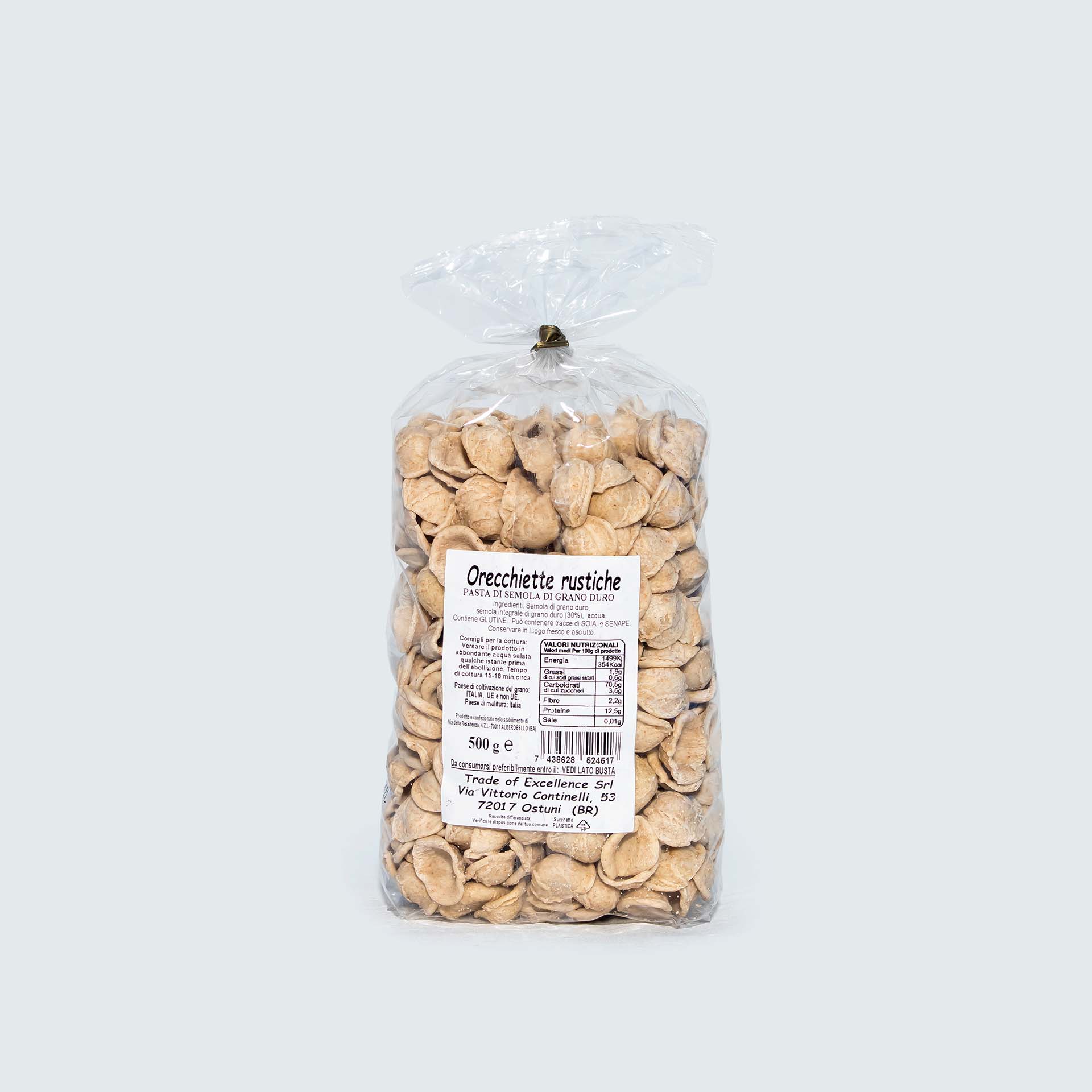 Orecchiette rustiche vista posteriore Confezione di orecchiette rustiche vista posteriore