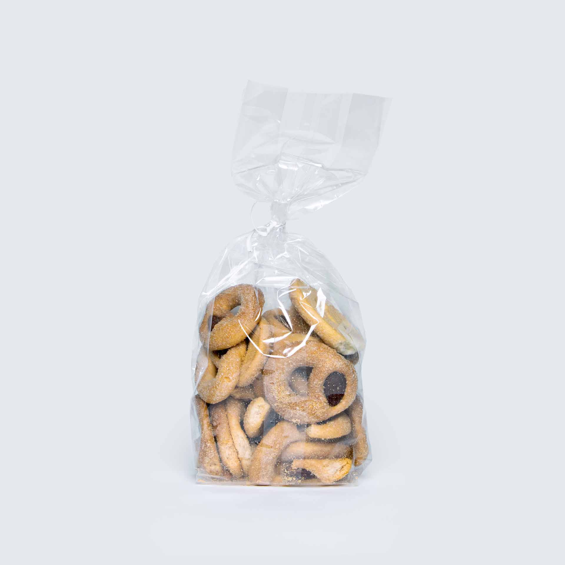 Taralli vino bianco mandorle vista posteriore Confezione di taralli al vino bianco e mandorle vista posteriore